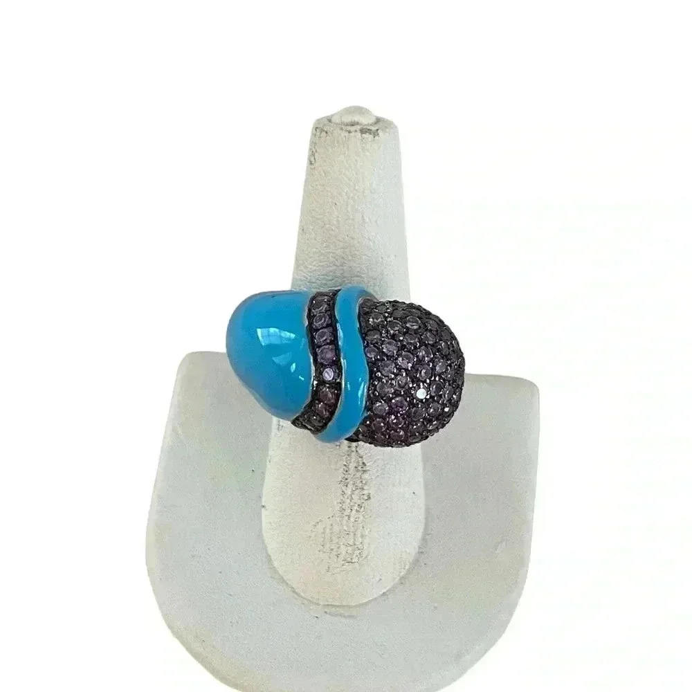 High End Sterling Silver Crystal Statement Ring - image 2